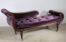 A Regency faux rosewood chaise longue, in the manner of Thomas Hope, twin scroll-ends, studded