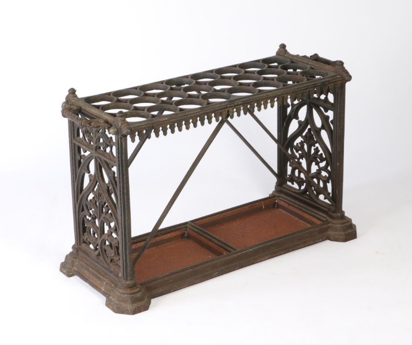 A 19th Century Coalbrookdale stand stick/umbrella stand, in the Gothic manner, having three rows - Image 2 of 4