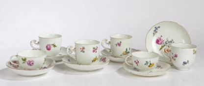 A set of four 19th century Meissen coffee cups & saucers, handpainted floral decoration, basketweave