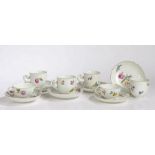 A set of four 19th century Meissen coffee cups & saucers, handpainted floral decoration, basketweave