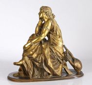 After Pierre-Alexandre Schoenewerk (1820-1885) Sappho, gilt-metal, figure modelled seated on