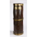 Interesting brass banded section of wooden water pipe, with brass plaque "OLD WOODEN WATER PIPE