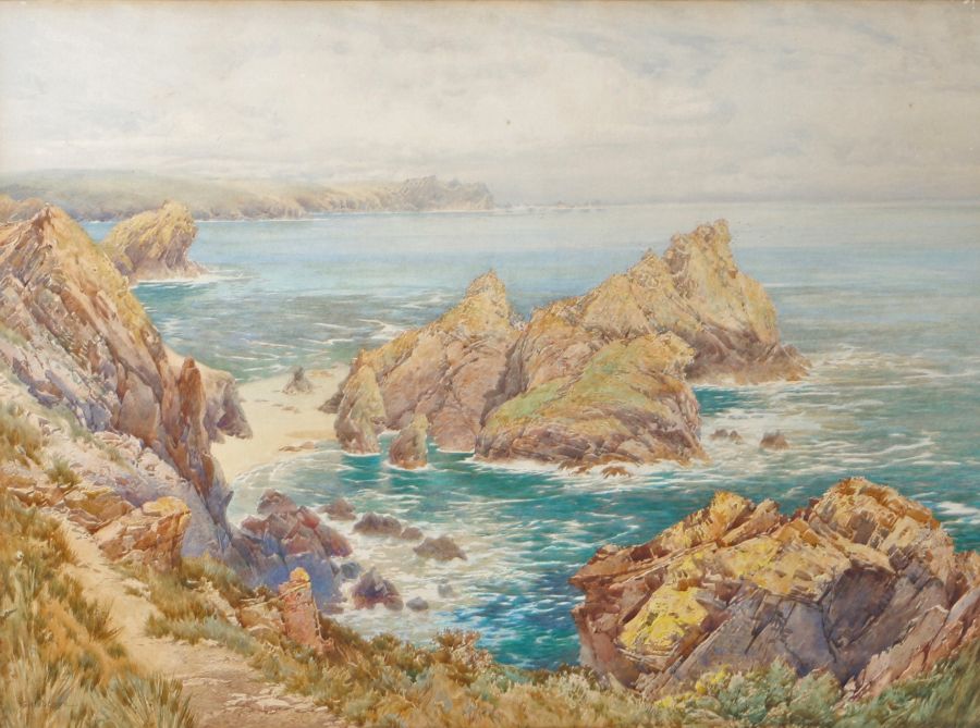 George Hodgson (British, 1847-1921) 'The Lion Rock, Kynance Cove, Cornwall' signed (lower left), - Image 3 of 4