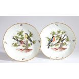 A pair of 18th Century Meissen porcelain dishes, circa 1760, the centre of each dish painted in