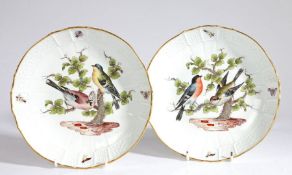A pair of 18th Century Meissen porcelain dishes, circa 1760, the centre of each dish painted in