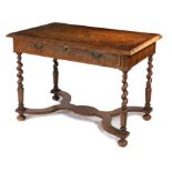 A William and Mary olivewood oyster-veneered side table, circa 1690, the rectangular top designed