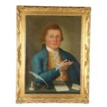 Continental School (18th Century) Portrait of Edward Joyce, seated in blue jacket writing at a table