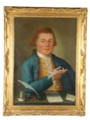 Continental School (18th Century) Portrait of Edward Joyce, seated in blue jacket writing at a table
