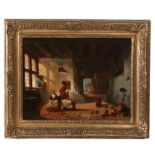 Felix Vandeneiken (Dutch, 19th Century) Interior Kitchen Scene with Woman Plucking a Fowl signed (
