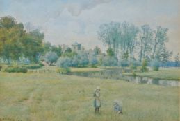 William Garden Fraser (British, 1856-1921) Children Playing in Water Meadows signed and dated '02 (