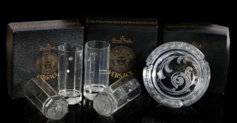 Four Rosenthal Versace Medusa Lumiere "Longdrink" glasses, of octagonal form with a frosted Medusa