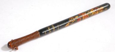 A George IV police truncheon, polychrome painted with the Royal Coat of Arms, legend Honi Soit Qui-