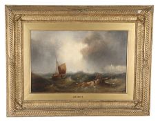 John Warkup Swift (British, 1815-1869) Shipping Off a Coast oil on canvas 36 x 56cm (14 x 22in)