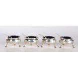Set of four George II silver salts, London 1756, makers mark rubbed, of cauldron form with wavy rims