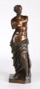 19th Century bronze Venus de Milo, signed Rolland Paris and with foundry stamp, 43cm high