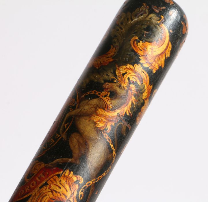 A William IV police truncheon, polychrome painted with the Royal Coat of Arms, legend Honi Soit - Image 2 of 3