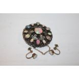 Opal and white metal brooch with floral decoration togwther with a pair of yellow metal and opal