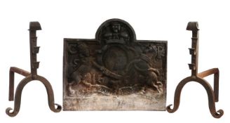 A cast iron fireback, dated '1664' Designed with Charles II Royal Coat of Arms, and cipher 'CR',