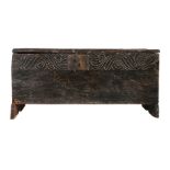 A Charles I  elm boarded chest, West Country, probably Devon, circa 1630 and later Having a single