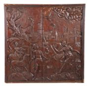 An impressive late 16th century carved oak panel, possibly English, circa 1580-1620 Formed from