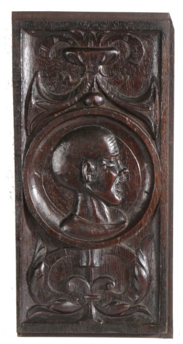 An unusual Henry VIII carved oak Romayne-type panel, circa 1530-40 Centred with the carved - Image 2 of 2