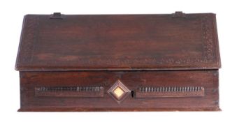 An Elizabeth I oak desk box, circa 1600 The top, single-piece slope, and sides all framed with