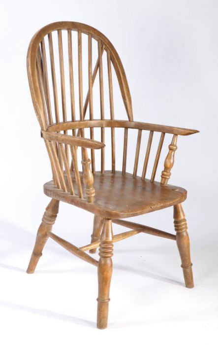 An ash stick-back Windsor Chair Having hooped-back, the elm saddle seat with read wedge supporting - Image 5 of 5