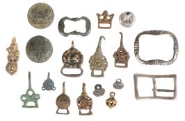 A group of mainly garment fastenings, 16th - 17th century, majority English To include six Tudor (or