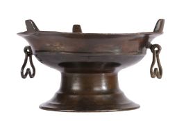 A rare 15th/16th century bronze chafing dish, circa 1450-1550 Of circular form, with a pedestal