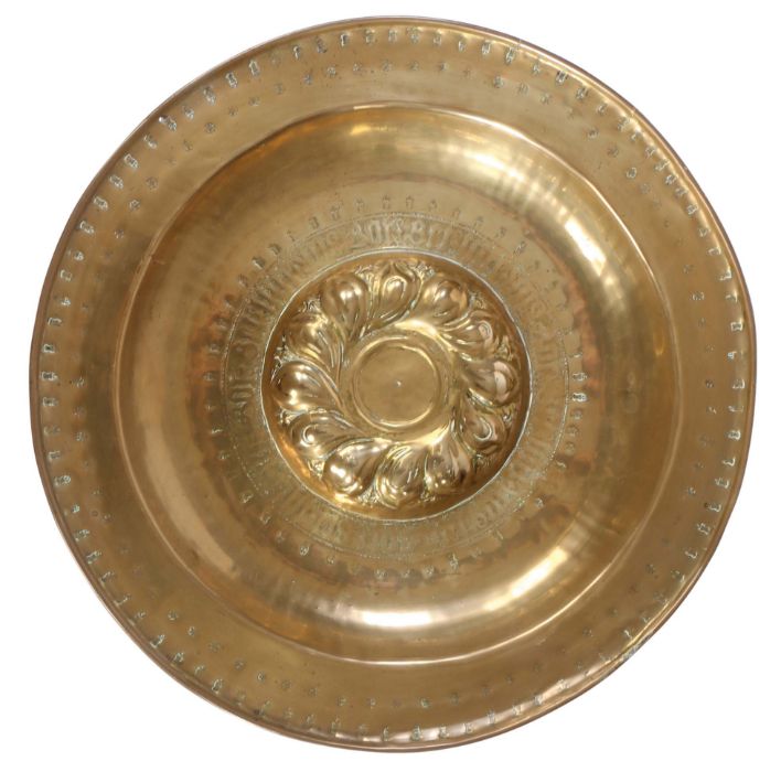 A mid-16th century brass alms dish, Nuremberg, circa 1550 The central boss of twelve double- - Image 3 of 8