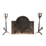 A cast iron fireback Designed with Charles I/II Coat of Arms and cipher 'CR', 101cm wide, 83cm high,