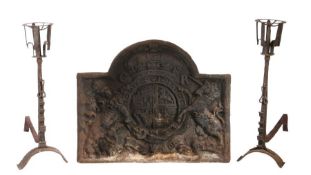 A cast iron fireback Designed with Charles I/II Coat of Arms and cipher 'CR', 101cm wide, 83cm high,