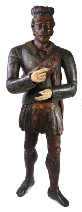 A rare early 19th life-size carved and polychrome-decorated tobacconists figure, modelled as a - Image 2 of 2