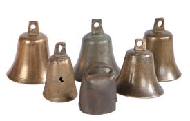 A group of six mainly 17th/18th century bronze handbells To included an example by William Cor,