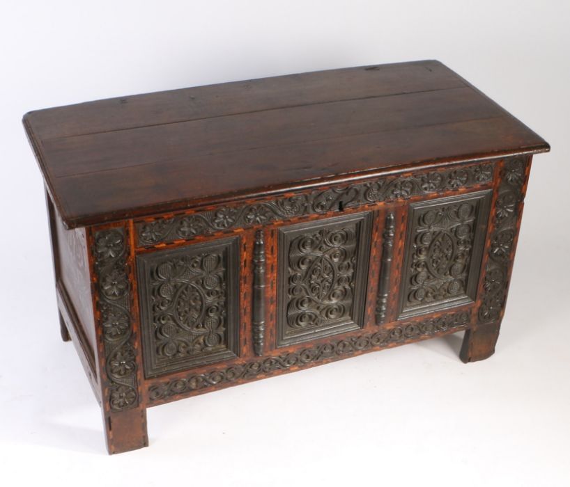 A Charles II oak and inlaid coffer South-West Yorkshire/East Lancashire, dated 1672 The triple - Image 4 of 4