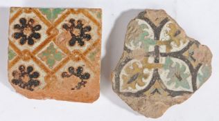 Two late 15th/early16th century tiles, Toledo, Spain Of Mudejar design, one with a leaf-filled