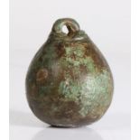 A Medieval bronze steelyard weight, English, probably 13th/14th century Of globular pear-shape, cast