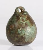 A Medieval bronze steelyard weight, English, probably 13th/14th century Of globular pear-shape, cast