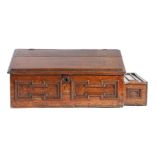 A James II/Mary II boarded oak desk box, with external till, dated 1688 Having a sloping and ovolo-