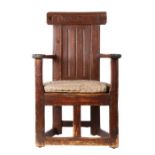 A rare Charles II pine caqueteuse armchair, Scottish, probably Aberdeenshire, dated 1664 The back