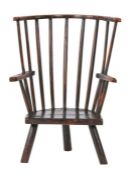 A rare George III stained ash child's primitive Windsor armchair, West Country, circa 1800 The