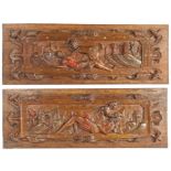 An interesting and large pair of late 16th century oak and polychrome-decorated panels, circa 1580