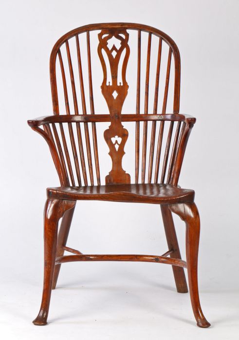 A George II/III Gothic-influenced yew and elm Windsor armchair, circa 1740-80 The hooped back with - Image 3 of 4