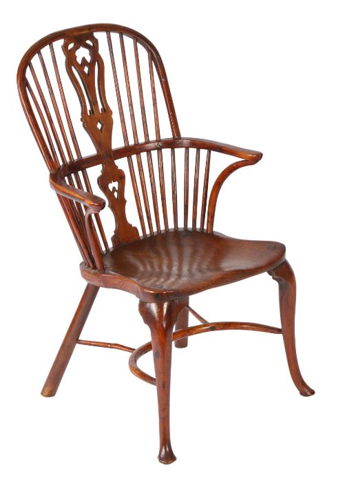 A George II/III Gothic-influenced yew and elm Windsor armchair, circa 1740-80 The hooped back with - Image 2 of 4