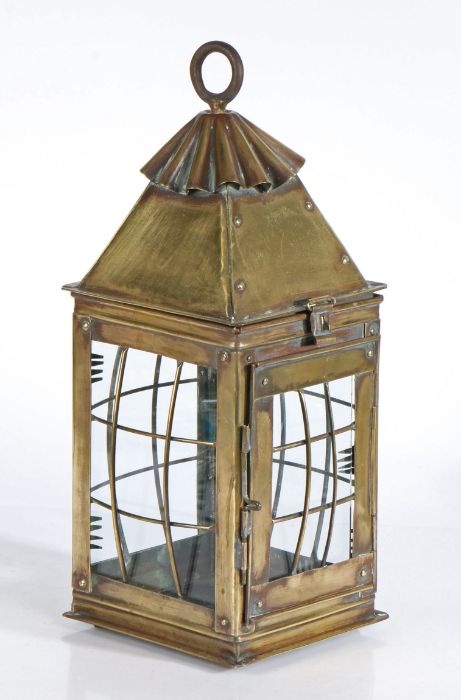A 19th century sheet brass pendant lantern, Dutch Of riveted strip and rolled construction, with - Image 3 of 3