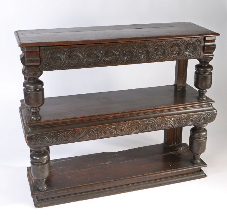 A small Charles I oak three-tier buffet or court cupboard, West Country, circa 1630 The top of two - Image 5 of 5