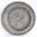 A late 17th century pewter multi-reed plate, English, circa 1685 With crowned ownership initials ‘