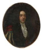 English School (17th century).  Portrait of a Gentleman with ringleted hair and wearing a white