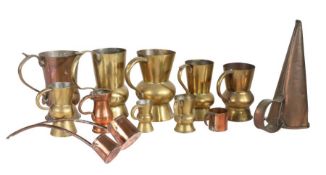 Seven late 19th -early 20th century brass thistle-shape measures, Scottish Two pint, two half-