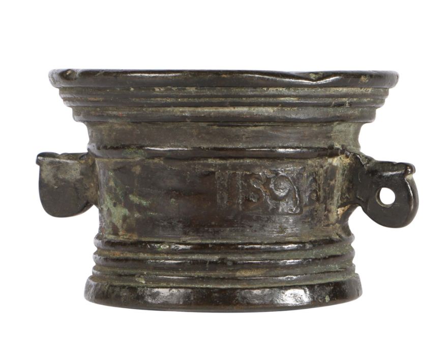 A rare Elizabeth I small bronze mortar, by an unidentified foundry, possibly of Norwich, dated